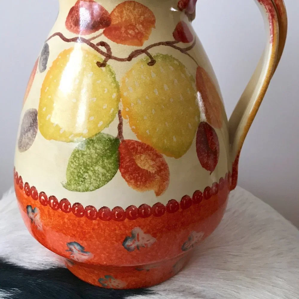 Anthropologie Hand Painted Ceramic Lemon Tree Pitcher Jug Made in Italy